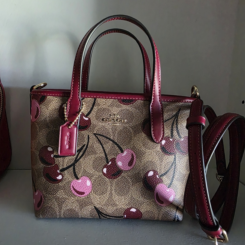 Coach Cherry Print Brown and Pink Tote Bag